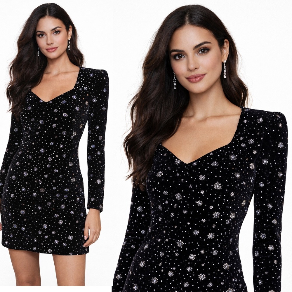 Betsy & Adam Dress Womens 10 Black Velvet Glitter 90s Y2K Whimsigoth Celestial